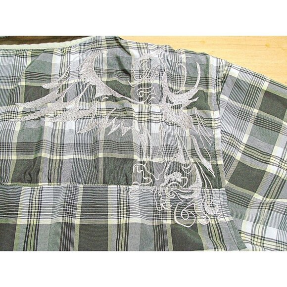 Mens Prana Plaid Embroidered Design Button Up Shirt Green Gray Light Yellow Sz M - Picture 9 of 9